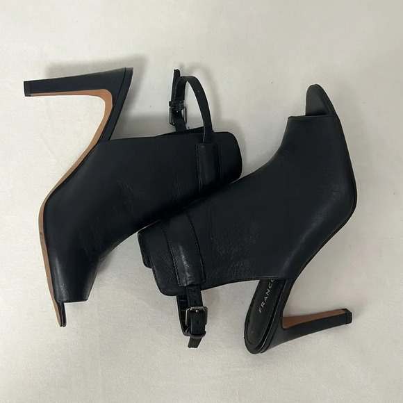 FRANCO SARTO SIZE 6 BLACK Leather Slingback Peek A Boo Toe Heeled - Picture 9 of 11